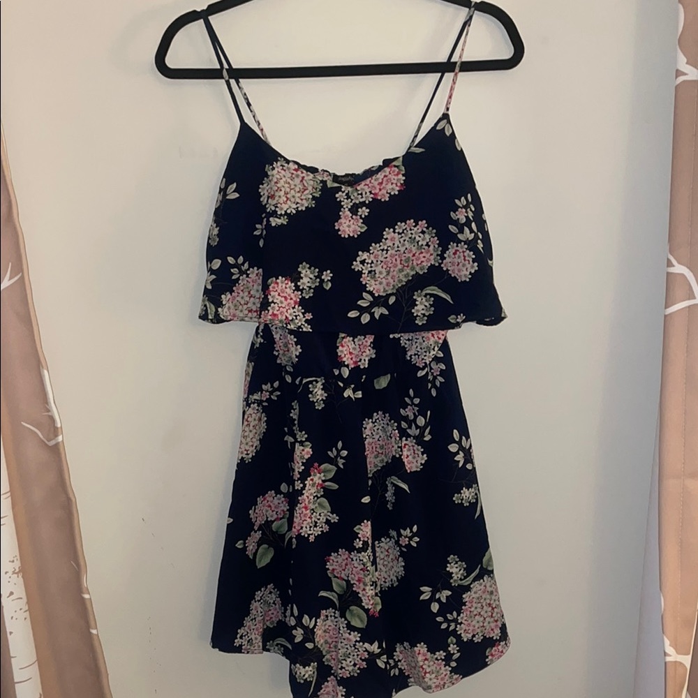 Navy Blue Floral Mini Dresss